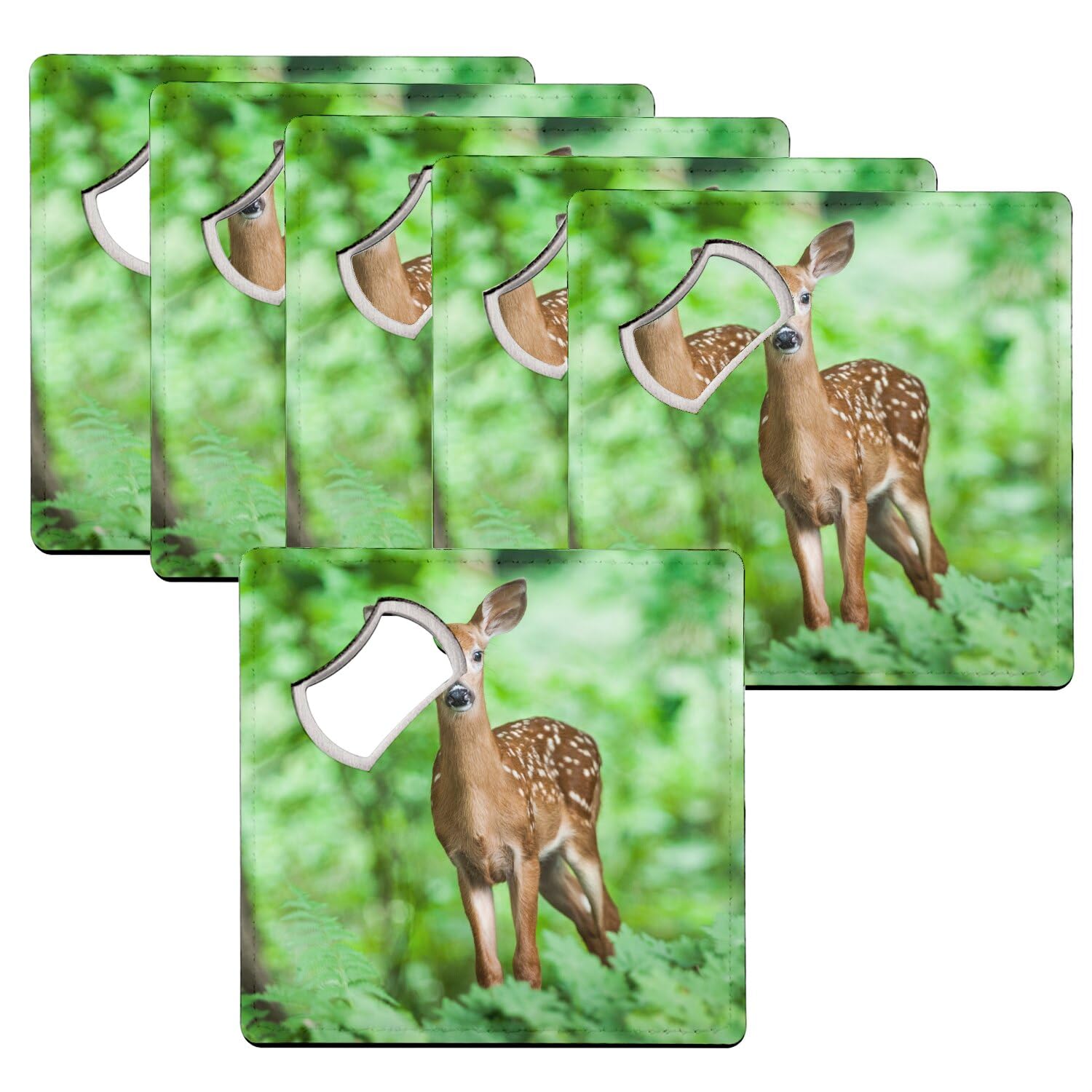 Sous-verre décapsuleur faon lot de 6 dessous de verre 92x92mm nature