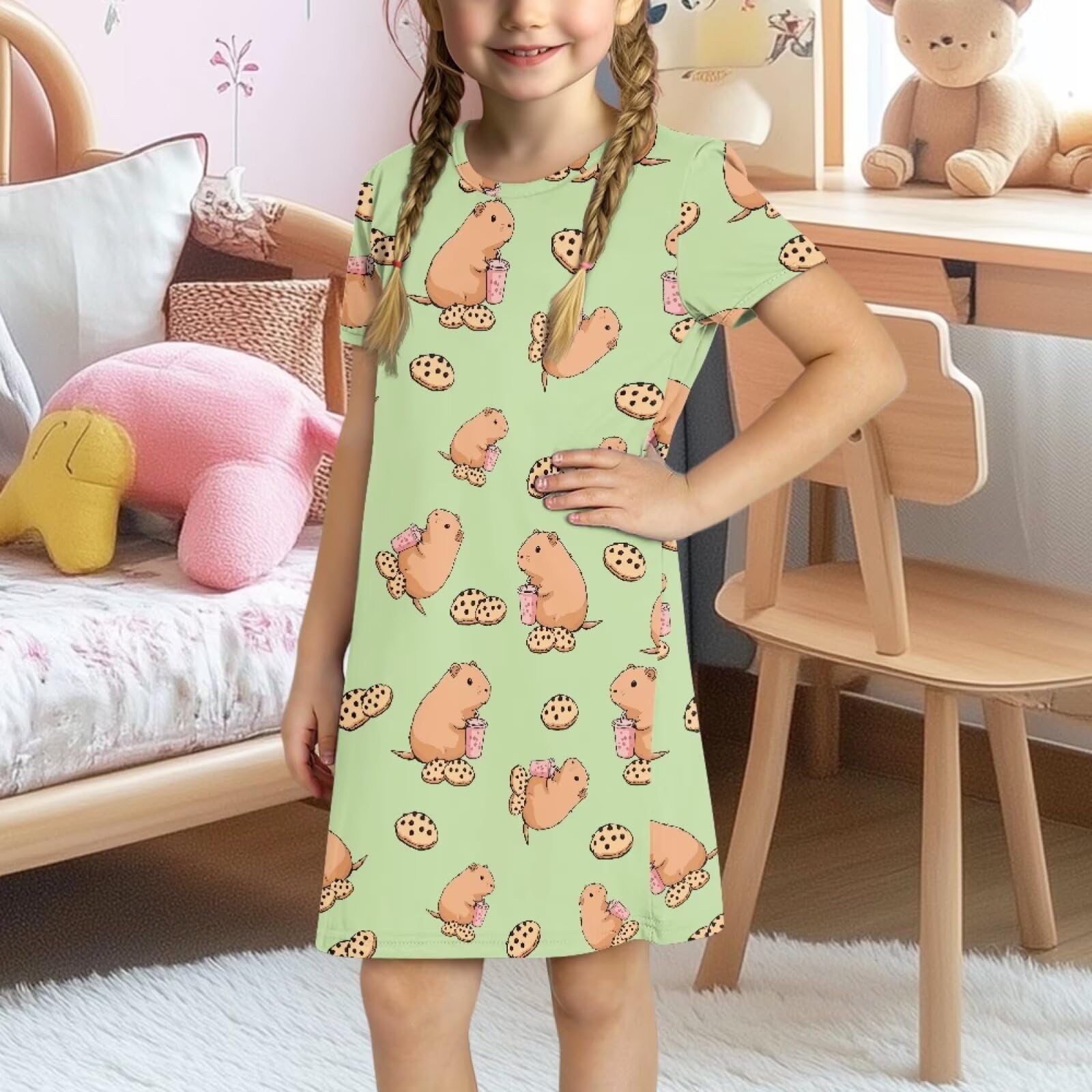 Camicia da notte estiva a maniche corte per ragazze, camicia da notte carina per bambini 5-14 anni