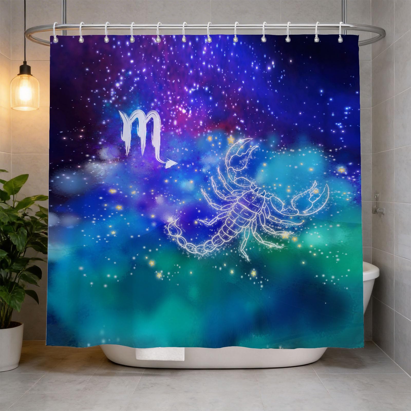 Hongduo 3D Scorpio Shower Curtain for Stalls Bathtubs Star Sign Bathroom Decor Shower Curtain Set Polyester Fabric Waterproof 200x200cm/79X79 Inch with Hooks