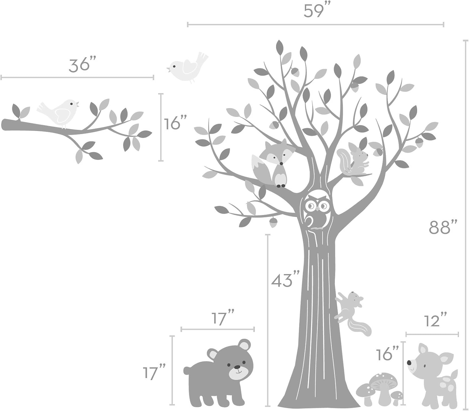 Tree with Forest Friends Wall Decals - Scheme B - by Simple Shapes ®