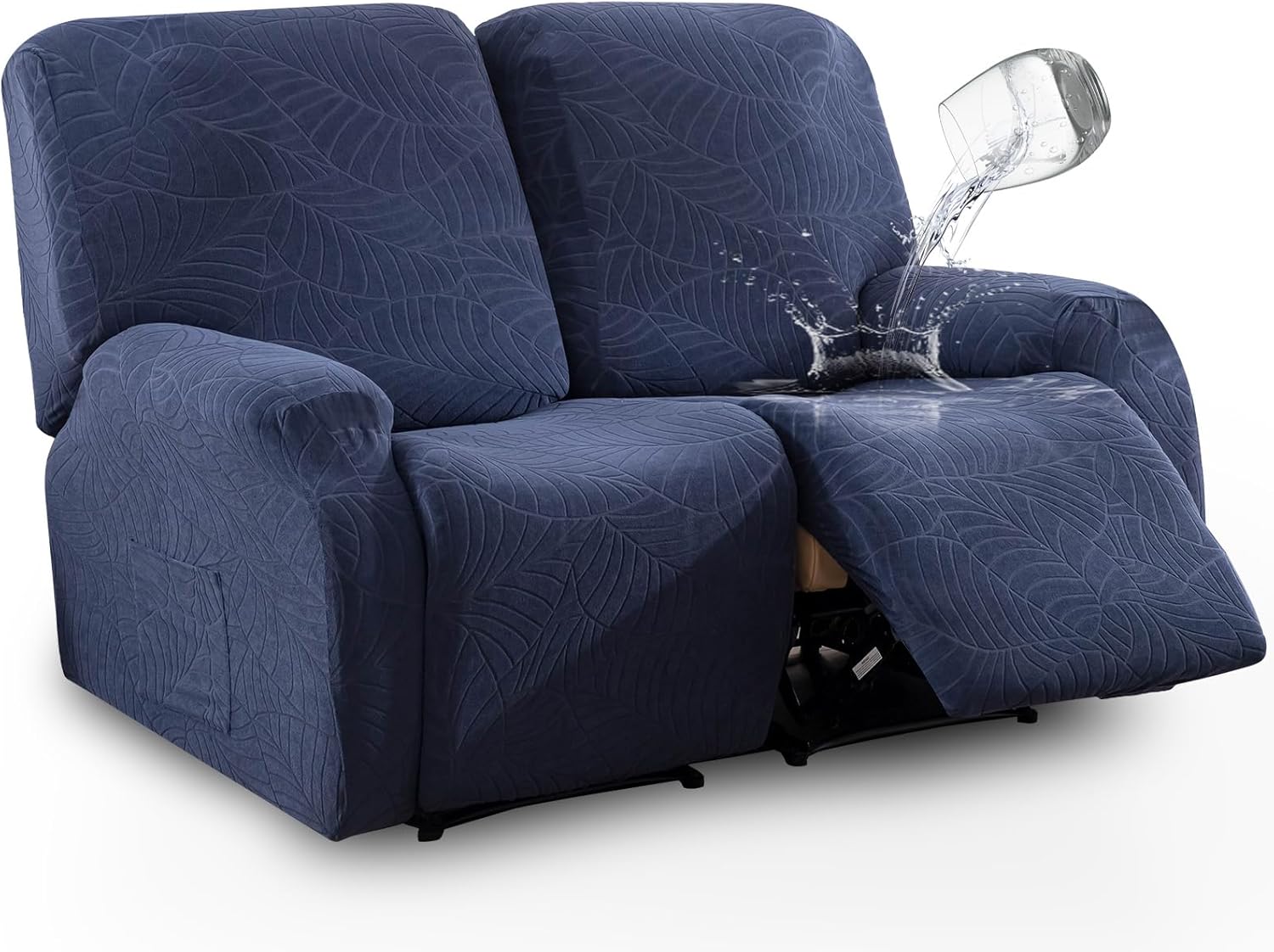 vctops Water Repellent 4 Pieces Recliner Chair Cover with Side Pocket Leaf Jacquard Stretch Soft Recliner Slipcover Furniture Protector with Elastic Bottom(Grey Green,1 Seat)