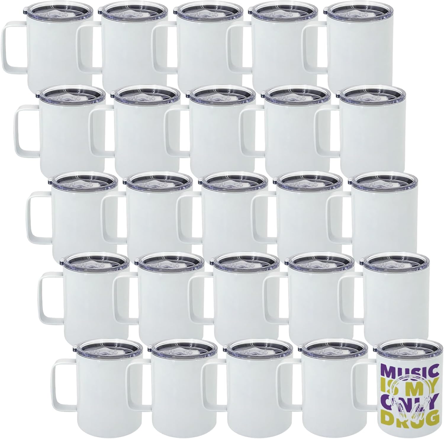 25 Pack 12 oz Sublimation Mugs with Handle and Lid Straw Stainless Steel Blank Tumbler Coffee Mug Double Vacuum Insulation Heat Press Transfer Printing DIY Cups
