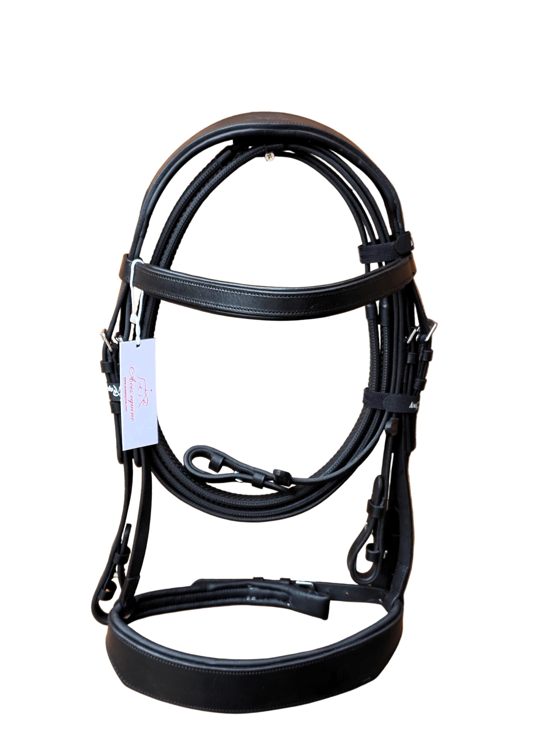Leather Padded Hunter bridle With 1 Inch Noseband and Free Grip Reins Black (EXTRA-FULL)
