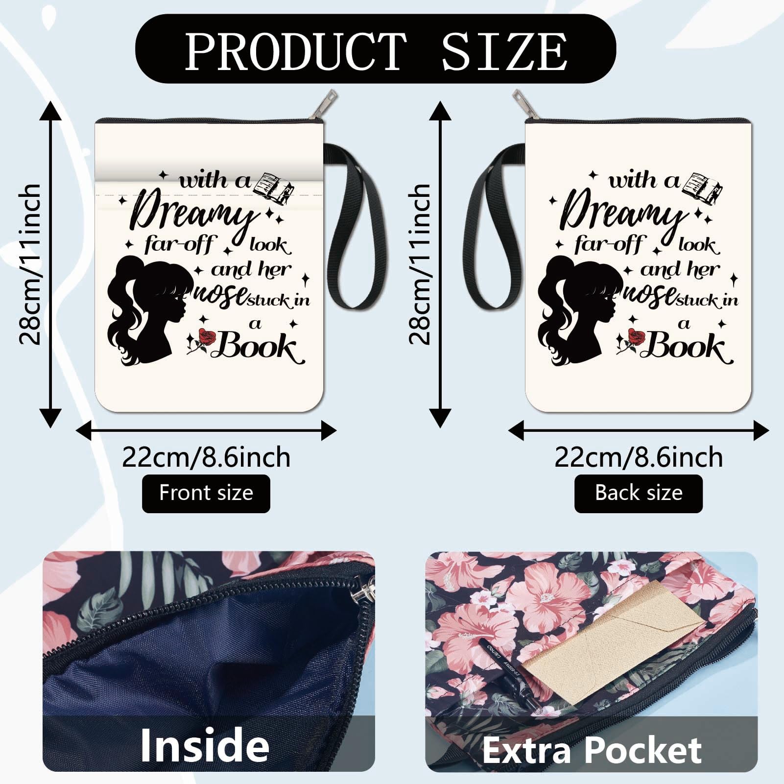 Craspire Couvertures De Livres De Bureau Mots Pochette De Livre Protecteur De Livre Pour Livres De Poche Couverture De Livre En Tissu Lavable Avec Fermeture à Glissière Et Poche Supplémentaire