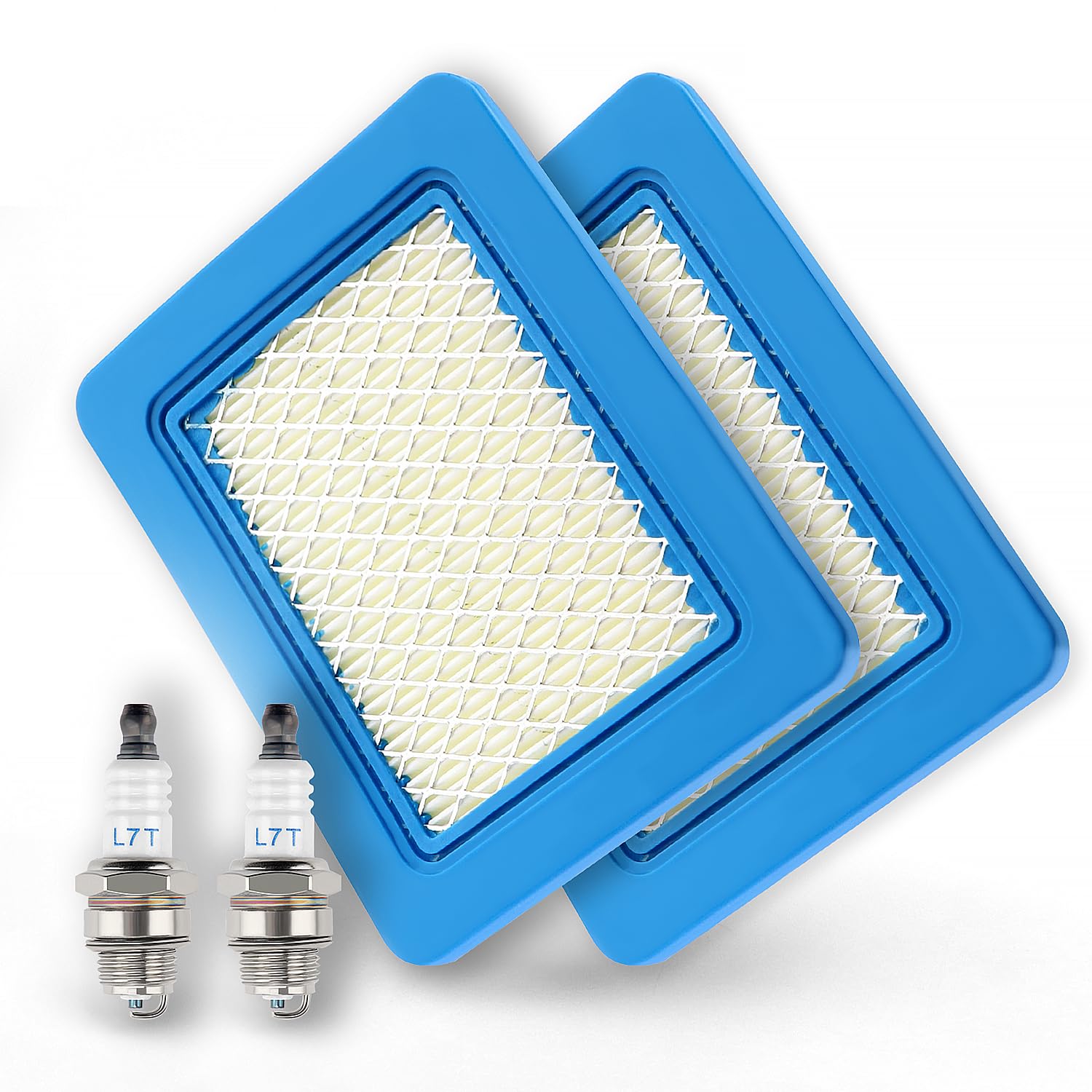 VooGenzek 2 Stück Luftfilterpatrone 491588S und 2 Stück Zündkerzen L7T, Rasenmäher Zündkerze, für 491588 491588S 4915885 399959 PT15853