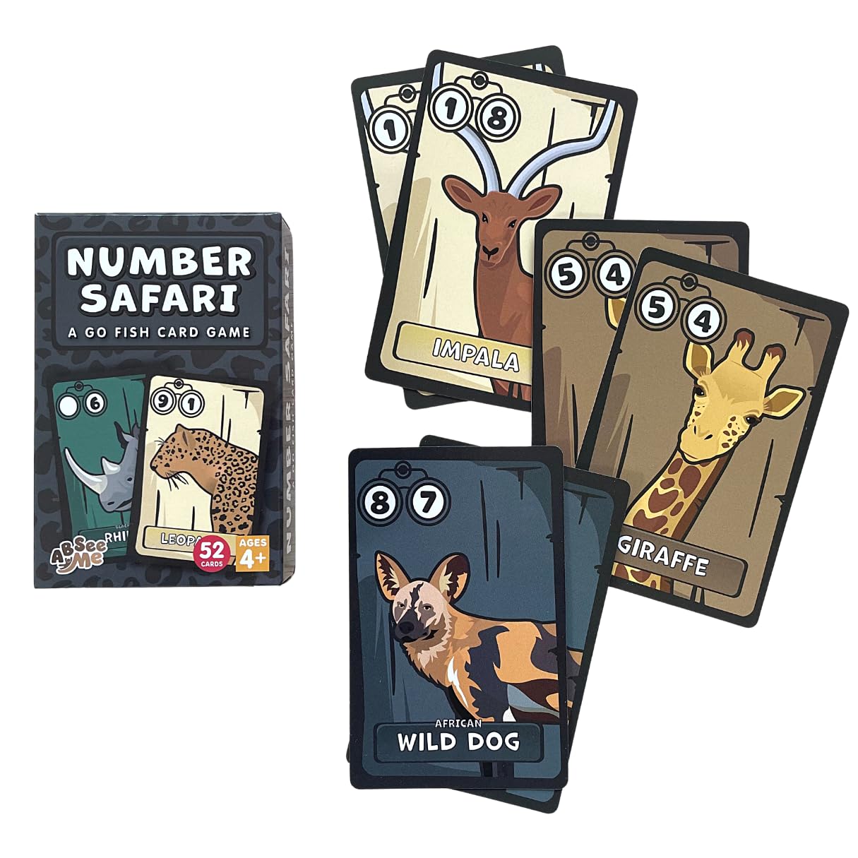 ABSee Me Number Safari - Go Fish Card Game for Kids - Math Game for Learning Numbers to 100 - First Grade Math Manipulatives and Learning Games - 1st Grade Cool Math Games for Kids 4+ - African Games