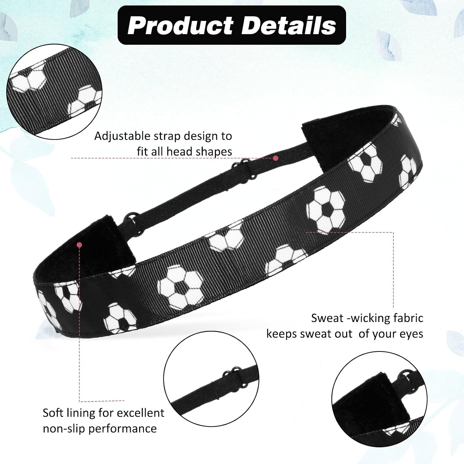 4 Pieces Girls Soccer Headbands Non-Slip Soccer Headband Adjustable No Slip Sport Head Band for Kids Football Hairband Elastic No Slip Sport Head Band for Kids (Black, White)