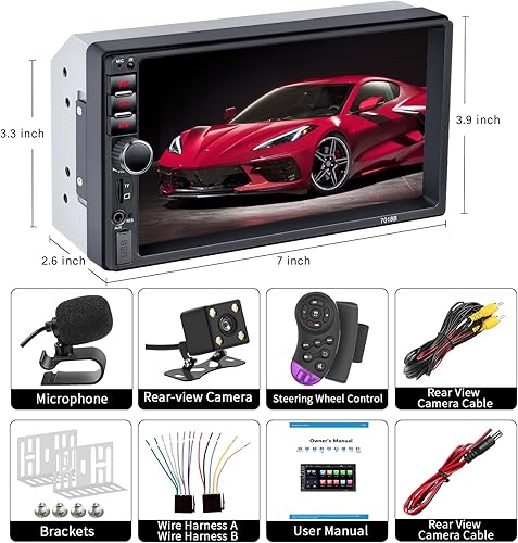 Miniatura 7 de Estéreo de coche de doble DIN, radio de coche de 7 pulgadas con pantalla táctil HD Bluetooth estéreo para automóvil, llamadas manos libres