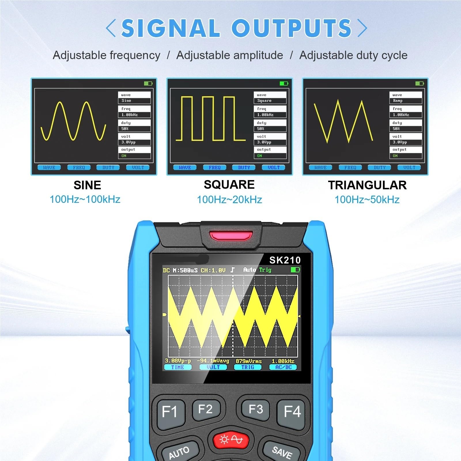 Oszilloskop-Multimeter SK210 Handheld 3-in-1 Digitaloszilloskop Hochleistungs-tragbarer Multimeter-Signalgenerator Autoreparaturtester,zur Messung