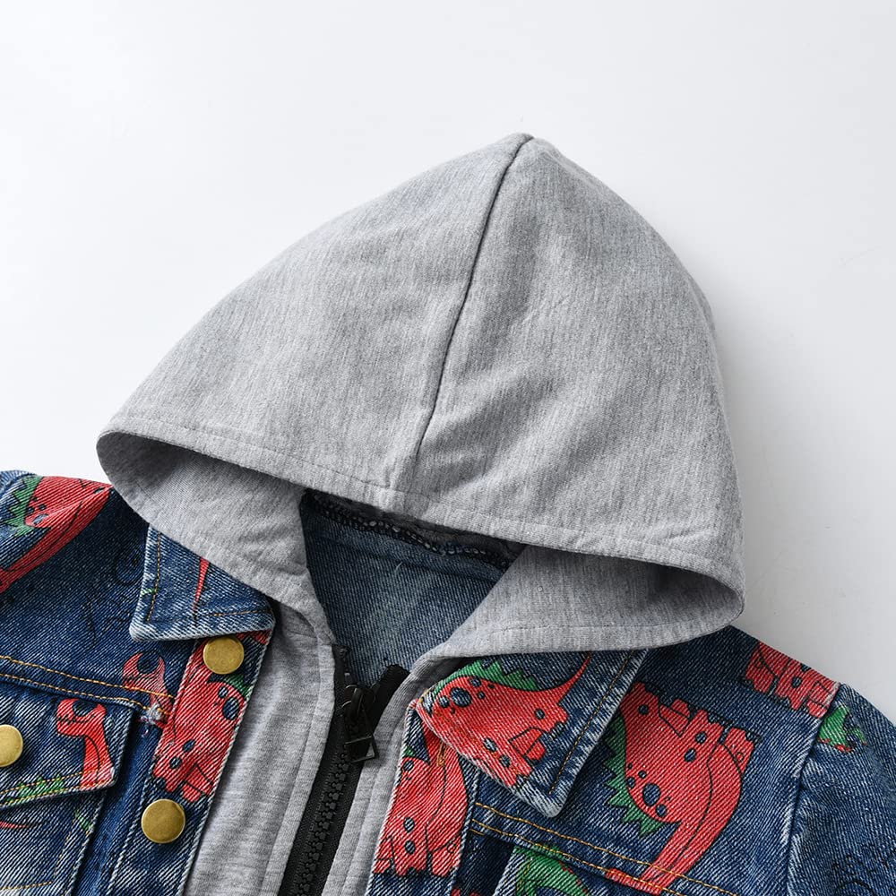 Jungen Baby Jeansjacke Hoodie Beiläufig Stilvoll Dinosaurierdruck Frühling Herbst Jeans Denim Coats Mädchen Mantel Kinder
