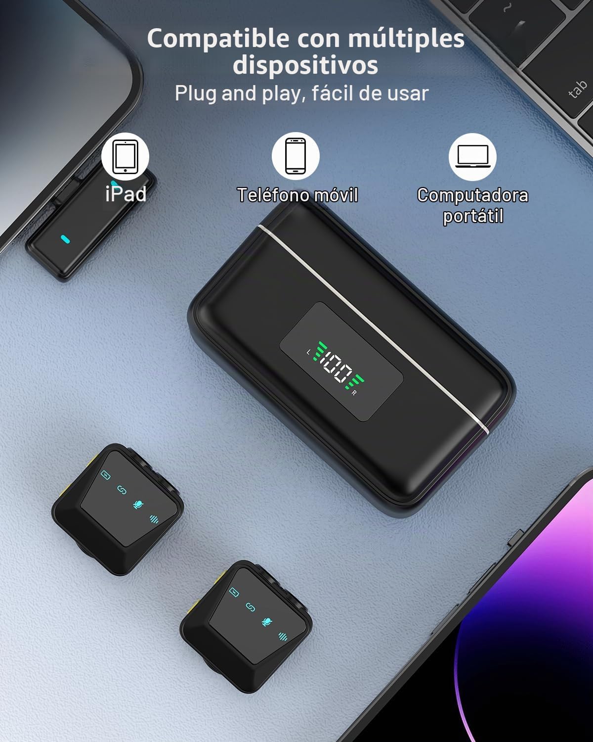 Micrófono Inalambrico Solapa para Teléfono iPhone/Android, Microfone Lapela con Reducción de Ruido para grabación de vídeo, Streaming, Vlogging, Youtube, Tiktok