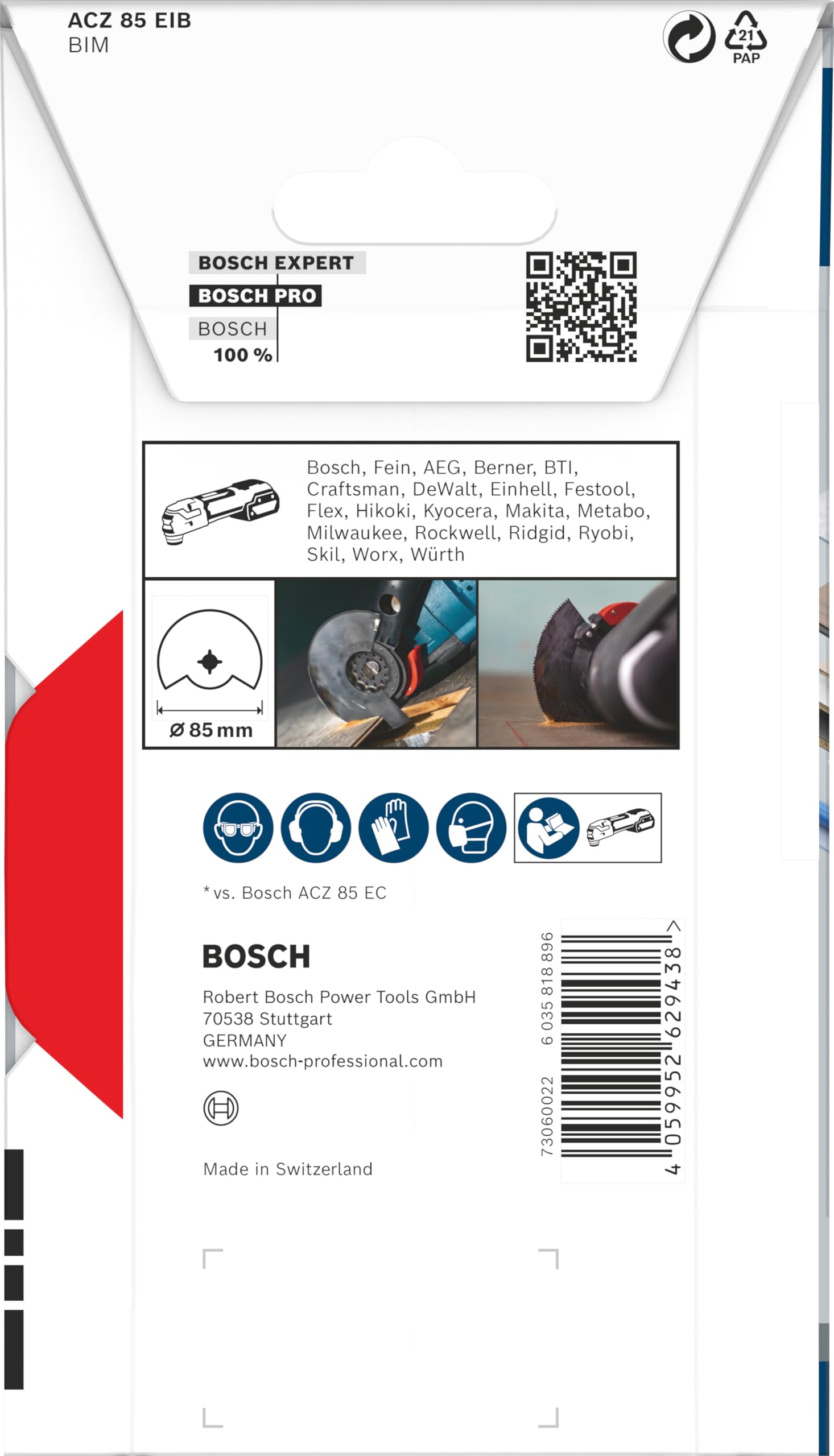 Bosch 1x Brzeszczot PRO Multi Material ACZ 85 EIB do narzędzia wielofunkcyjnego (do Metale nieżelazne, Solidny laminat winylowy, PCW, Ø 85 mm, Professional Akcesoria Narzędzie wielofunkcyjne)