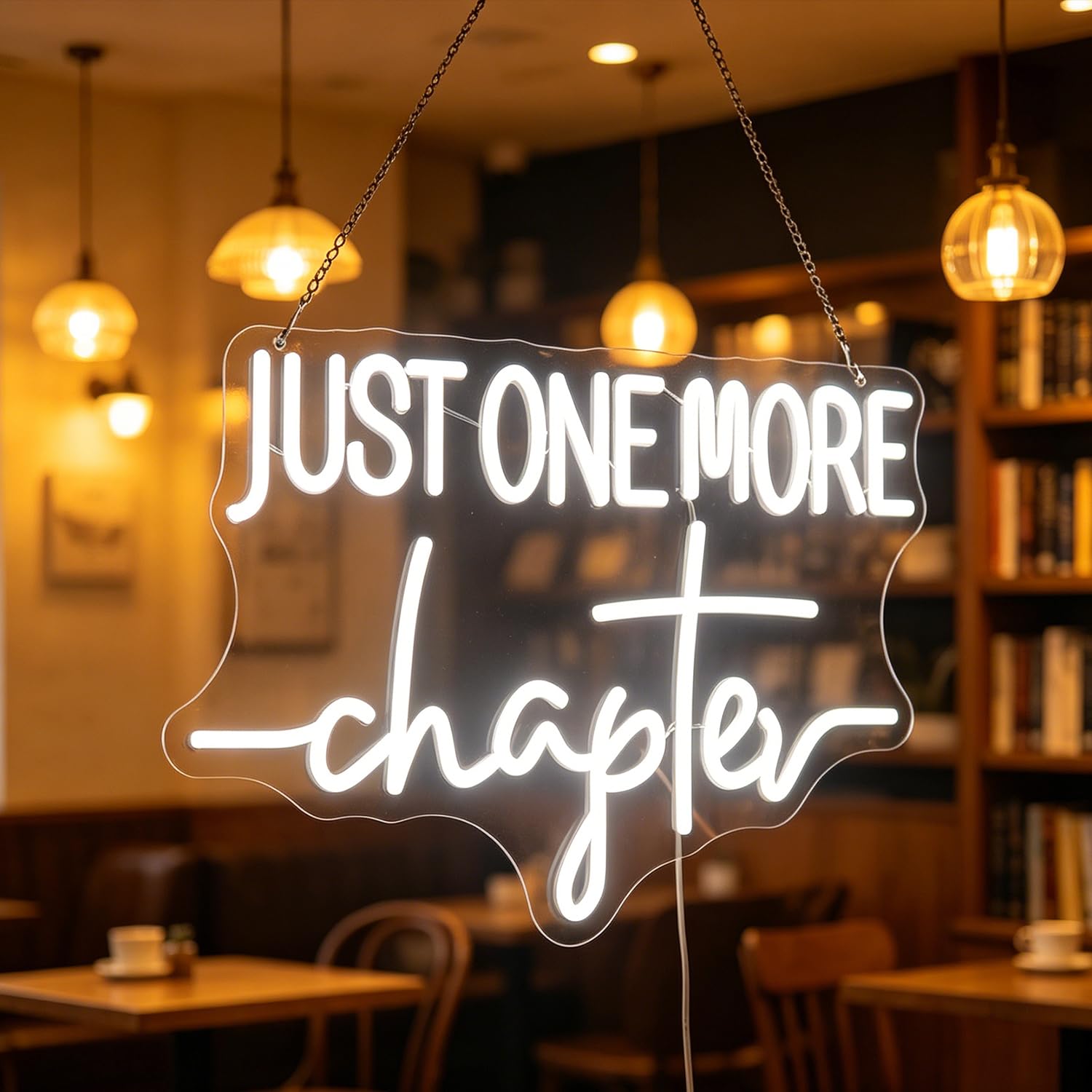 Just One More Chapter - Targa al neon per libreria, decorazione da parete per cameretta dei bambini, stanza dei giochi, scuola, aula, decorazione artistica da parete, targa a LED, decorazione da