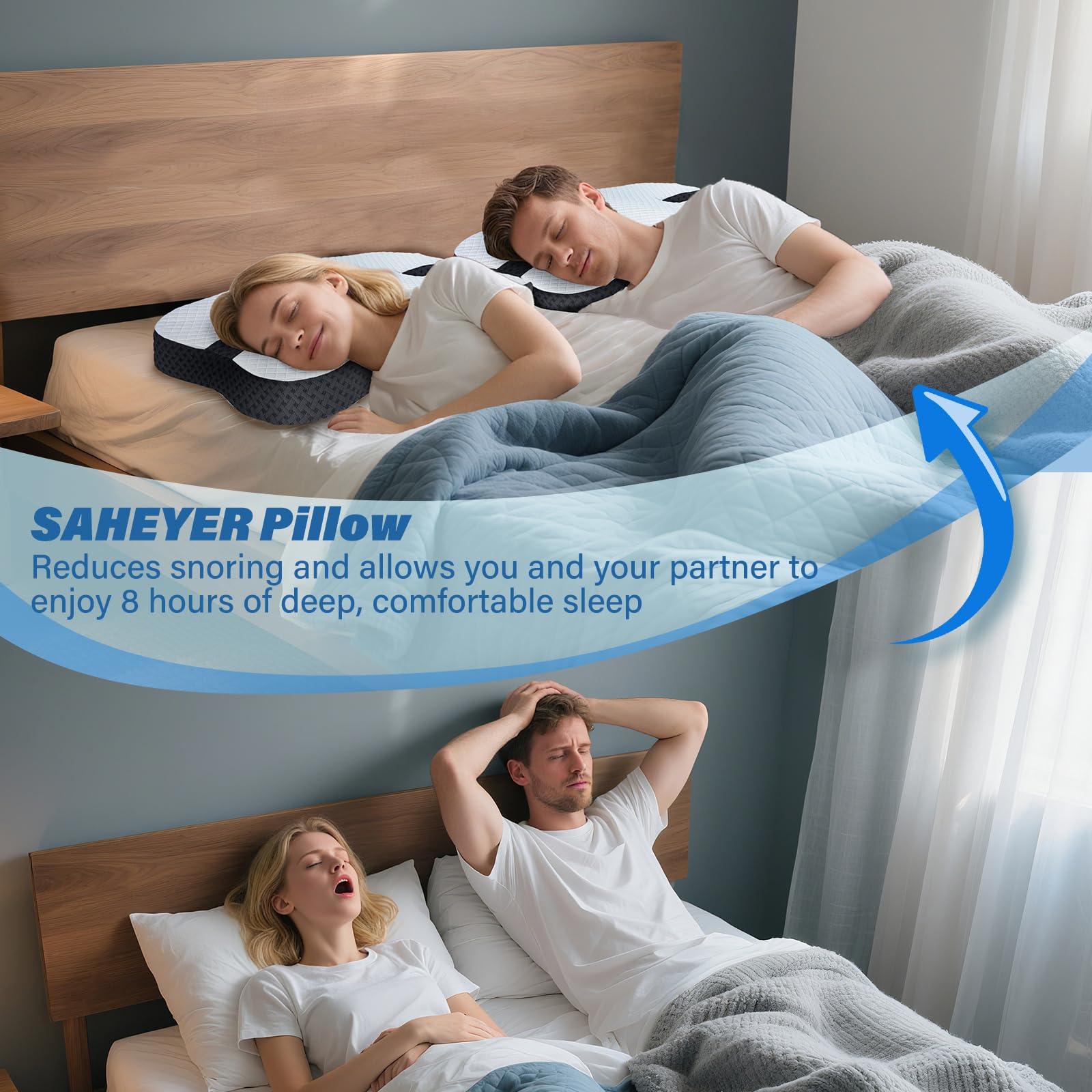 SAHEYER Poduszka przeciw chrapaniu dla osób śpiących na boku, poduszka z pianki z pamięcią kształtu, ergonomiczna poduszka podpierająca kark, poduszka zapobiegająca snoringowi, szara
