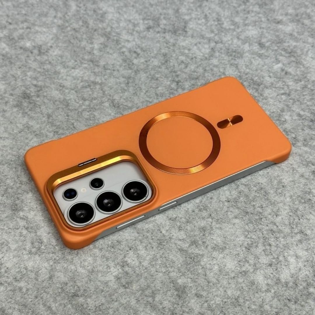 Etui ochronne na telefon Samsung Galaxy S26 Ultra Plus z matową ramką, bezramkowe, magnetyczne, składane, z podstawką (do Galaxy S26/pomarańczowe)
