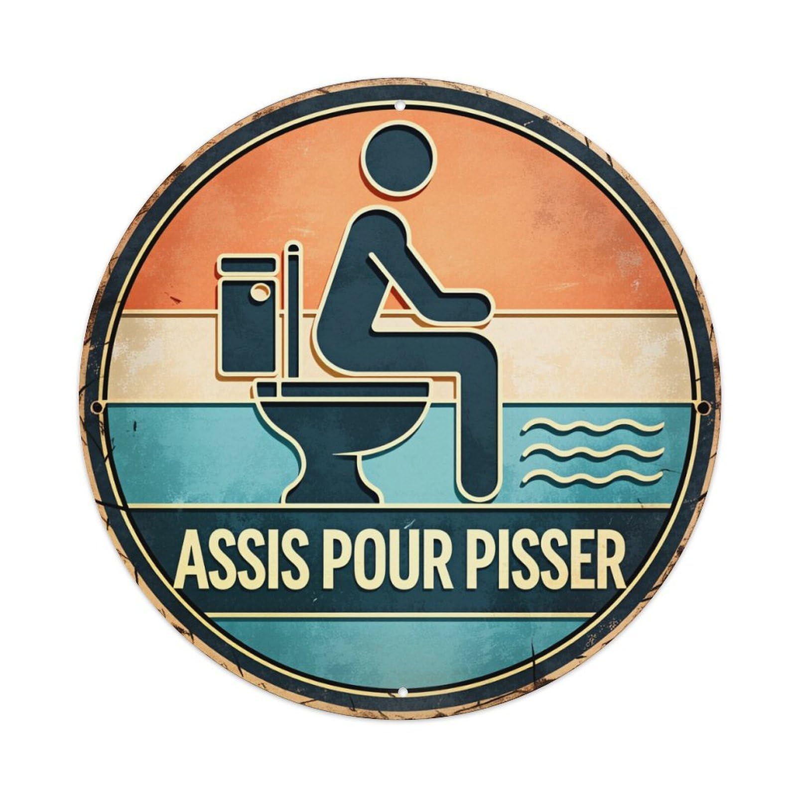 Toilet Person Sitting Water Sign Vintage Metal Tin Sign Retro Wall Decor for Home Bar Garage Cafe, Indoor & Outdoor Decorative，circle Metal Poster, 8x8 Inch
