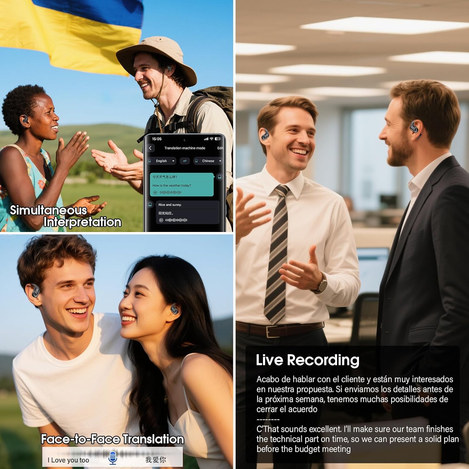 AI Translation Earbuds Real Time with Audio and Video Calls, 164 Language/7 Translation Modes Translator Earbuds Bluetooth 5.4 with APP, 50H Translate Ear Buds Device for Business/Learning/Travel - Image 5