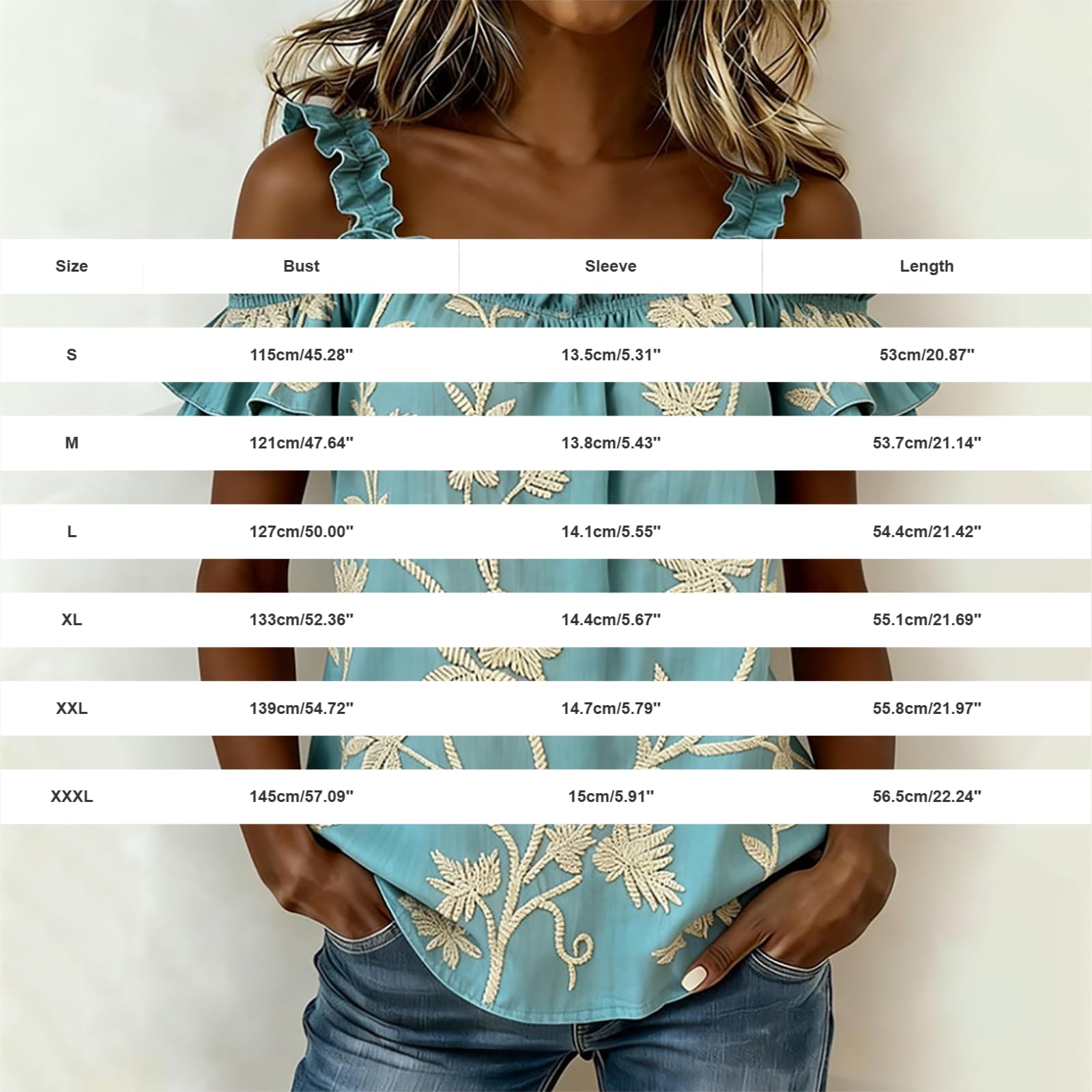 Top da donna con spalle scoperte, maniche corte, ricamato, largo