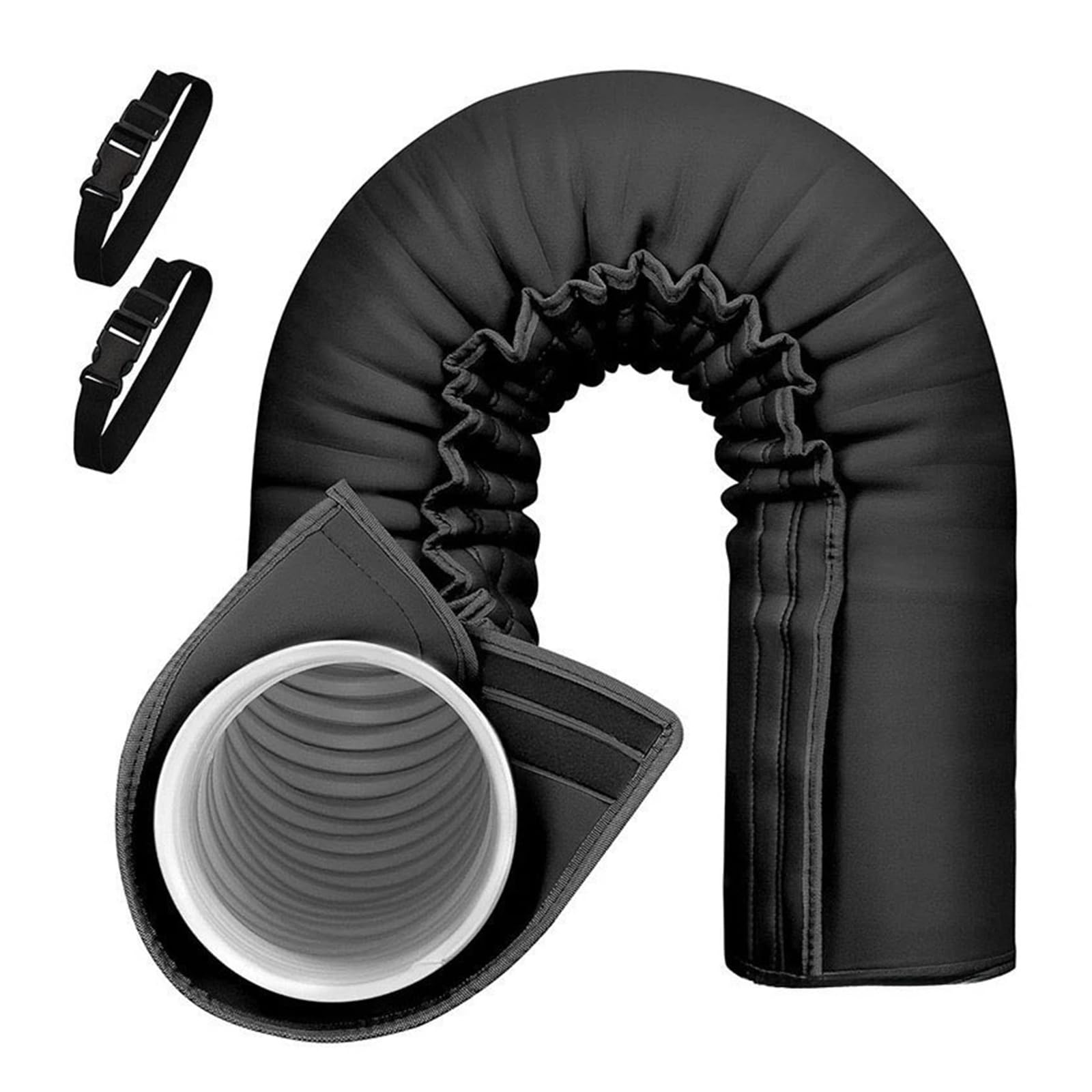Ac Hose Cover With Adjustable Buckle Straps Waterproof Insulated Air Conditioner Hose Wrap Heat Insulation Protector AC exhaust cover(Black)