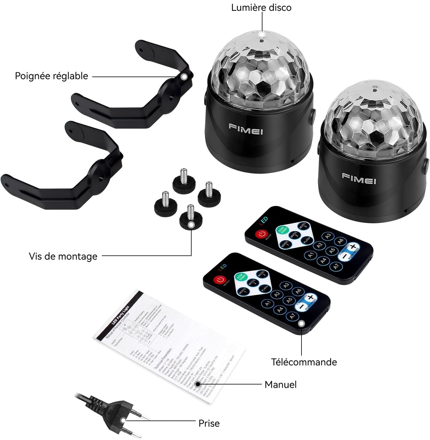 FIMEI Boule Disco 2 Pack, Lumière Soirée Lampe de Scène Éclairage de Discothèque Projecteur Effet Spot Stade Télécommande pour Fête, Soirée, Bar, Anniversaire, Club, DJ Disco, Cadeau, Enfants