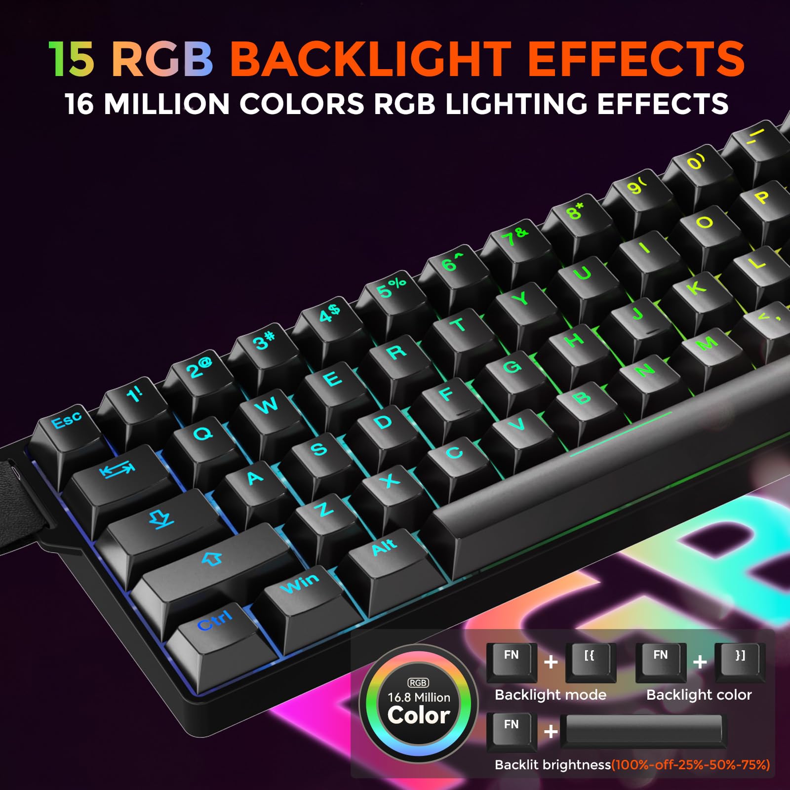 DAREU EK60 HE 8K Hz Rapid Trigger Gaming Keyboard, 60% tastiera magnetica cablata con cinturino decorativo rimovibile, Hot-swap,0,01 mm di precisione RT, interruttori ad effetto Hall, RGB, per PC/Mac | Tastiera magnetica con striscia decorativa rimovibile