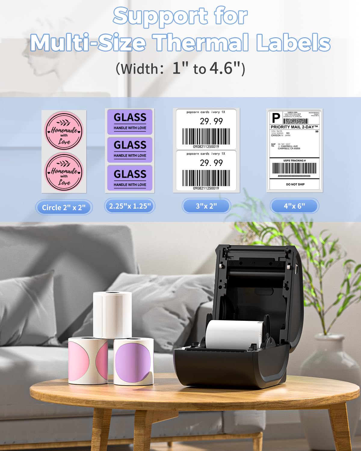 Phomemo Bluetooth Termiczna Drukarka Etykiet,D520BT Drukarka Etykiet Adresowych 4x6,Bezprzewodowa Drukarka Etykiet do Opakowań,Przesyłek,Logo,Kompatybilny z Ebay,Etsy,Amazon,Shopify Itp(Cały Czarny)