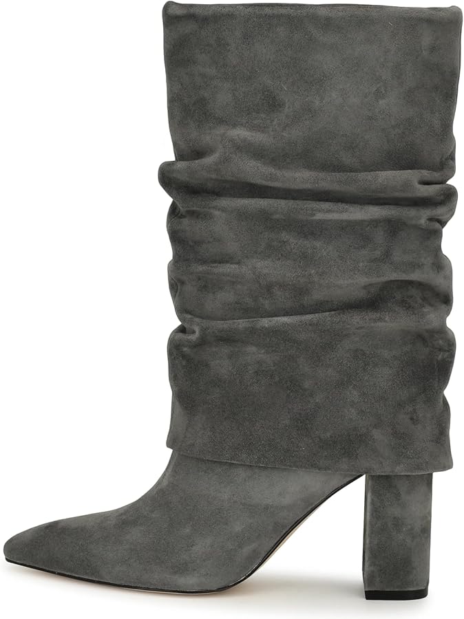 Amazon.com | Vaslemuse Women's Mid-Calf Boots Fold Over Chunky Heel Pointed  Toe Slouch Fashion Dress Boots Dark Grey-suede Size 10 | Mid-Calf