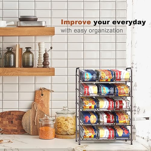 Miniatura 5 de MOOACE Organizador de latas, dispensador de almacenamiento de latas de 5 niveles con capacidad para hasta 60 latas, organizador de latas, ideal para