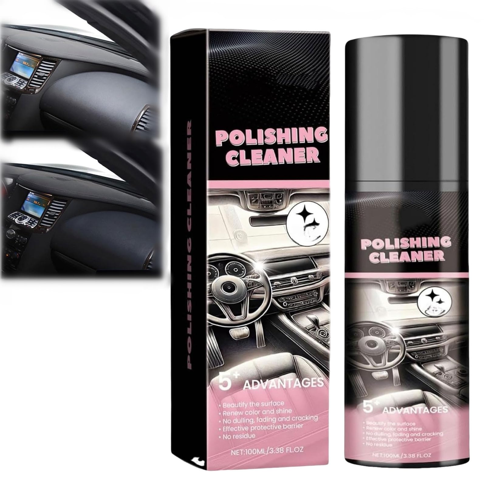 Rakiuty Interior Beauty Spray,Multifunctional Car Cleaner,Car Interior Spray,Polish Cleaner for Car Interior,Car Plastics Car Interior Cleaner,Spray para Pulir Interiores de Automóviles