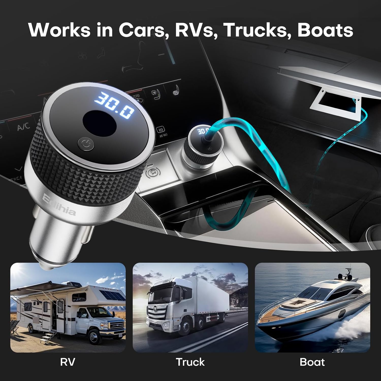 Starlink Mini 30V Car Adapter with Digital Voltage Display, 12V/24V to Stable 30V DC Boost Converter, 60W Cigarette Lighter Power Adapter for Starlink Mini, Supports 16AWG 30M Cable, RV Boat Truck