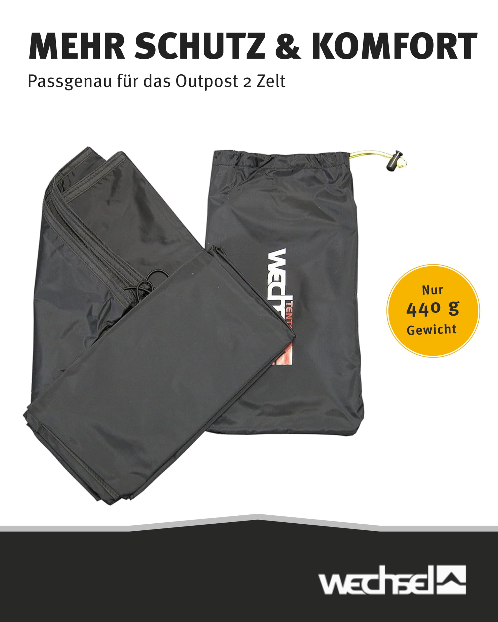 Wechsel Groundsheet Outpost 2 I Schwarz I robuste Zelt-Unterlage Boden I Zeltplane wasserdicht mit 7000mm Wassersäule I Bodenplane aus 75D Polyester I Camping-Plane zum Schutz vor Nässe & Schmutz