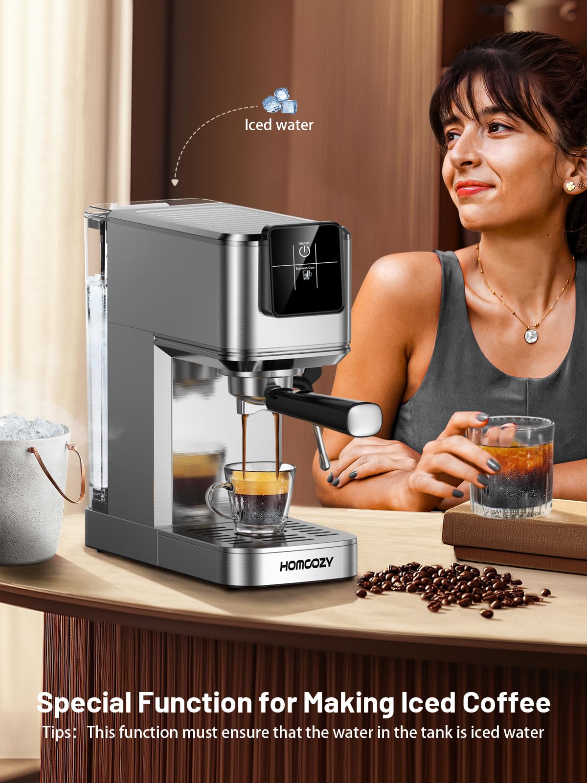 Macchina da caffè espresso da 20 bar con tecnologia Rapid Cold Brew, montalatte, controllo touch screen, serbatoio dell'acqua compatto, ideale per latte, cappuccino, americano, uso domestico e ufficio