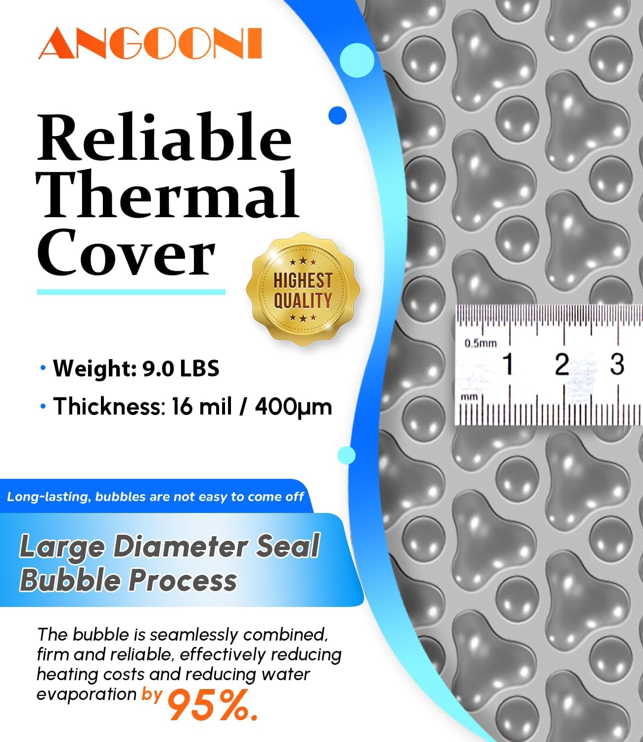 63" L x 63" W x 23" H Triangle Thermal Bubble Cover - Waterproof Hot Tub Pool Cover for Jetted Spa Tub, Thermal Spa Insulation for Heat Preservation Fits 59" Corner Whirlpool Bathtub