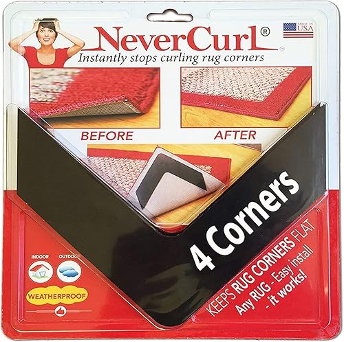 NeverCurl Adhesivo para aflombras que evita que se enrollen las esquinas. Apto para suelos de madera. Para alfombres en interiores y exteriores.