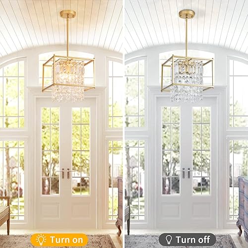 Miniatura 2 de Lámpara colgante industrial de cristal dorado de 11.81 pulgadas, cuadrada, 4 luces, moderna, vintage, semiempotrada, lámpara de techo para cocina,