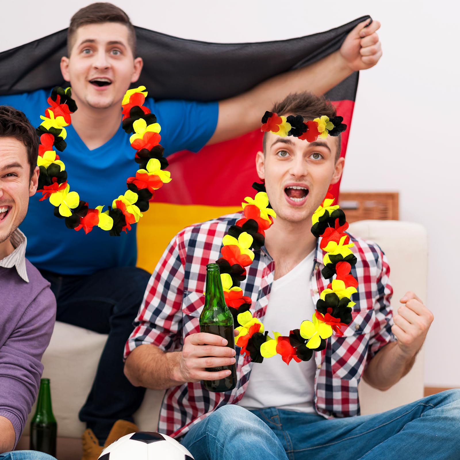 Simsky Lot de 20 Colliers de Fleurs pour Fans de l'Allemagne : 5 Chaînes Hawaïennes, 5 Bandeaux, 10 Bracelets en Noir, Rouge et Jaune
