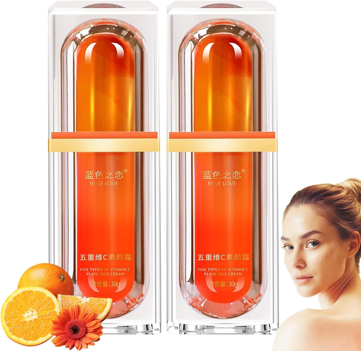 BLUE LOVE 2PCS Vitamin C Tone Up Cream Set, Quick Makeup Moisturizer for Radiant Skin, Natural Skincare for All Skin Types & Daily Use