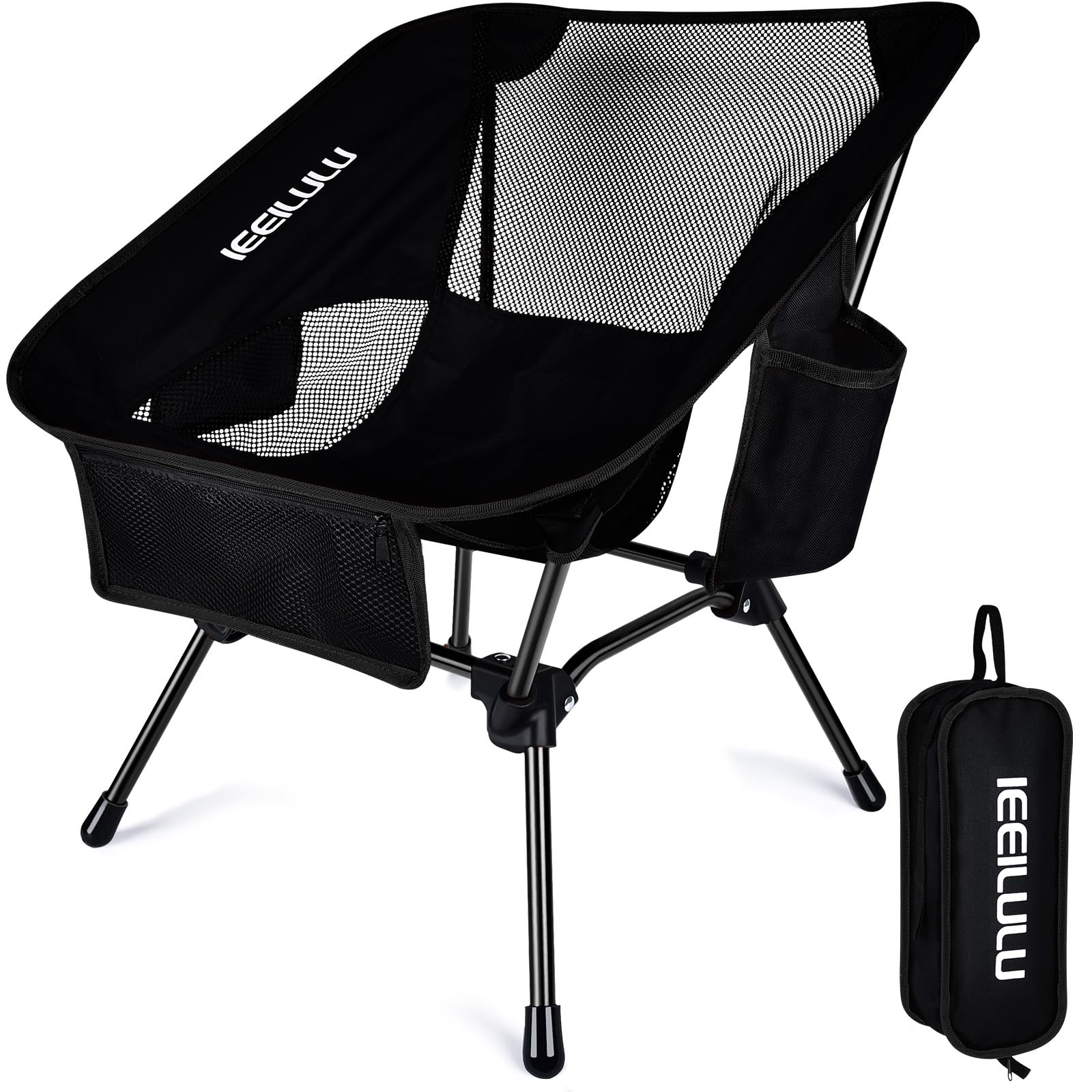 JONRRYIN Silla Camping, Silla Camping Plegable Portátil Silla Playa Mochila Ultraligera Silla Playa Plegable con Bolsillos Laterales Tres y Panel Trasero de Malla para Exterior, Camping (1, Negro)