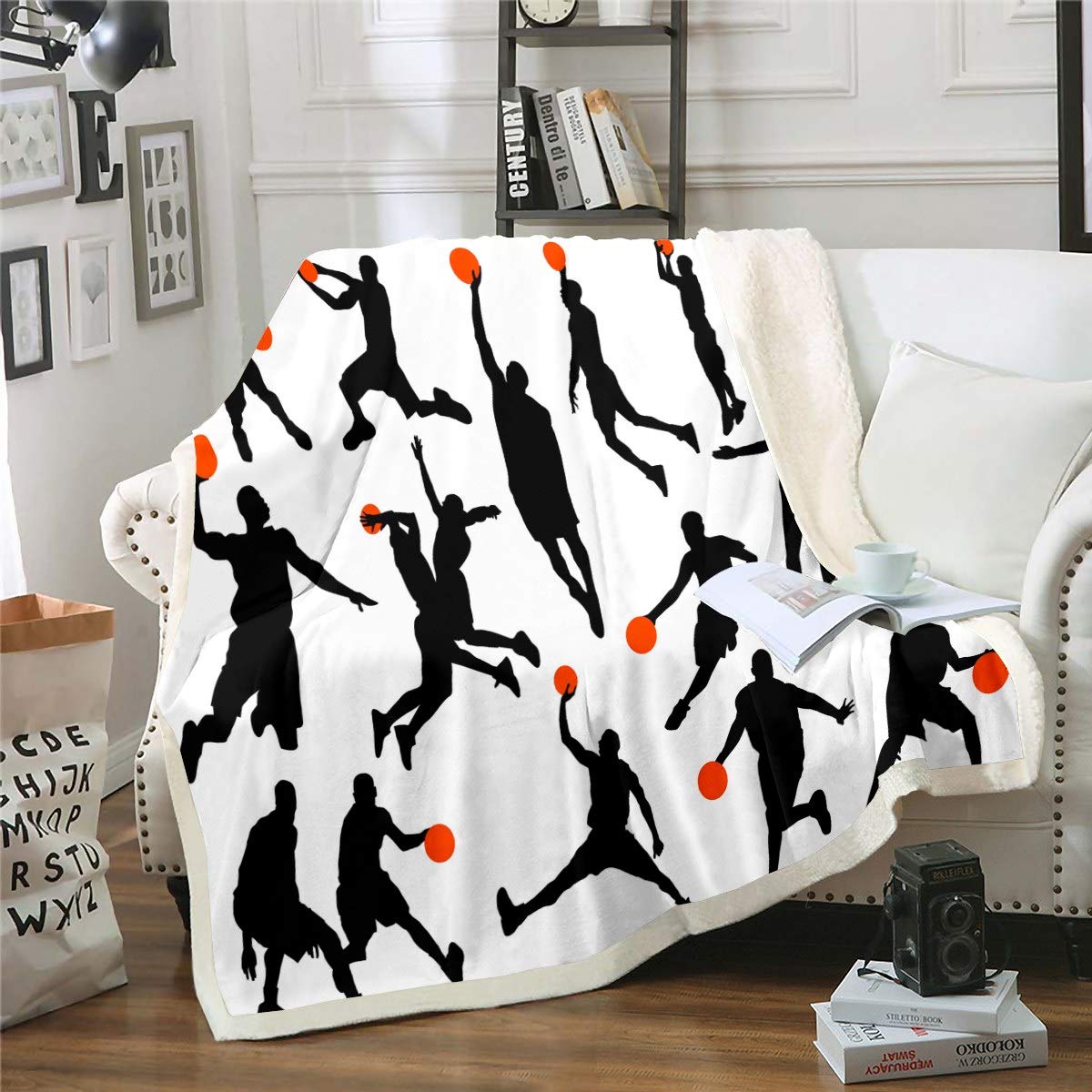 Loussiesd Boys Colour 25 Sports Basketball Blanket Kids Teens Sports Theme Fleece Blankets 3D Basketball1 Throw Blanket Basketball Player Sherpa Blanket For Chair Office Room Plush Blankets Single 50"X60"