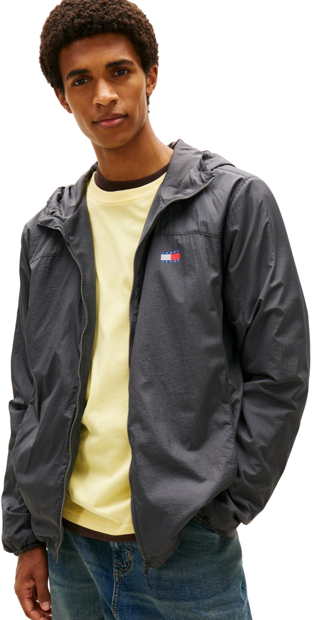 Tommy Jeans Men's TJM FLEECE CHICAGO JACKET EXT DM0DM22291 Windbreaker Jacket, GREY (Washed Black), XL