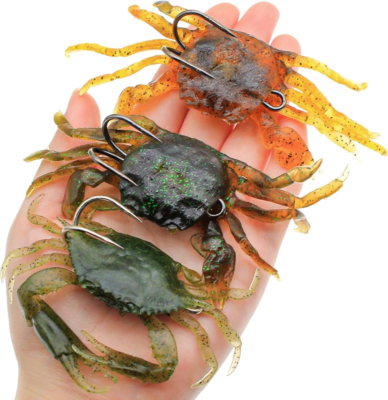 3Pcs Fishing Soft Plastic Lures Crab Soft Lure with Double Fishing Hooks Crab Baits Traps Kit for Bass Saltwater Fishing