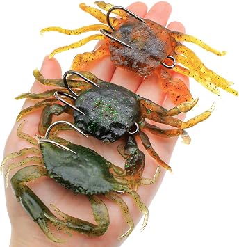3Pcs Fishing Soft Plastic Lures Crab Soft Lure with Double Fishing Hooks Crab Baits Traps Kit for Bass Saltwater Fishing