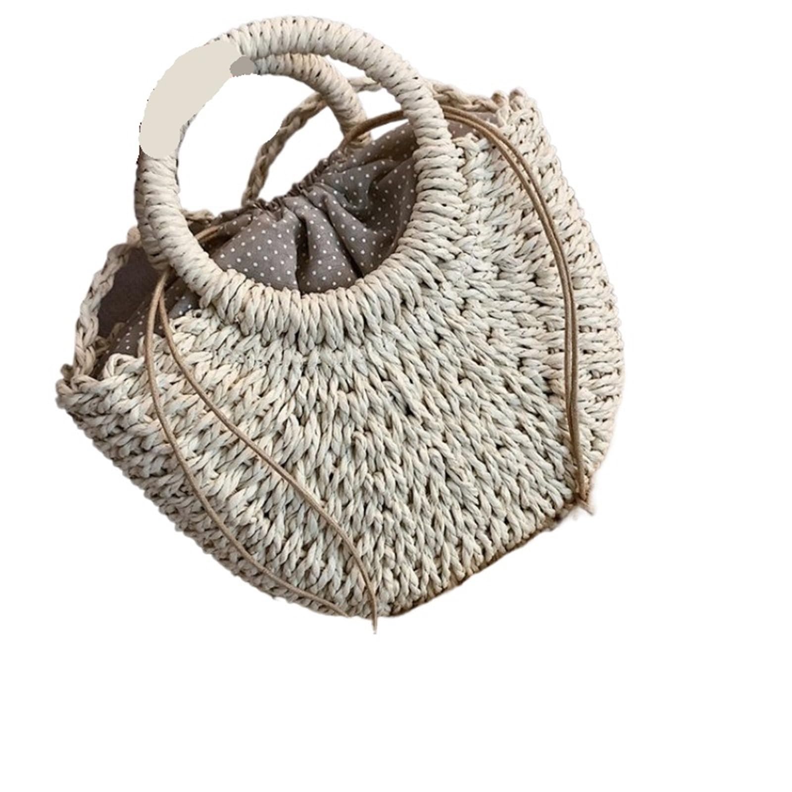 Bolso de Paja Tejido de Mimbre semicircular Hecho a Mano, bandoleras Cruzadas de Verano for Mujer, Bolso de Playa pequeño for niñas Bolsade de Viaje para Mujer(Khaki Ribbon)