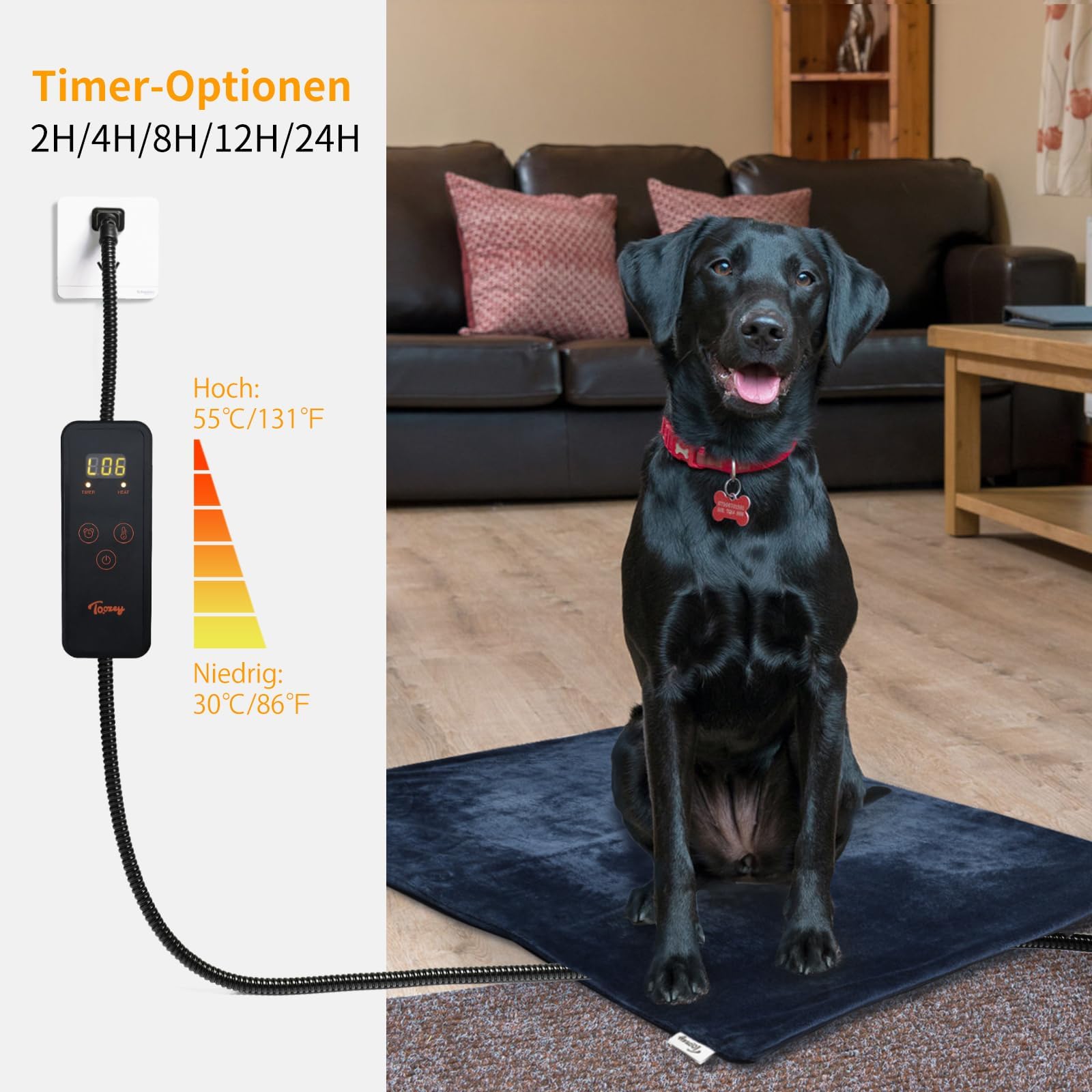Toozey Katzen & Hund Heizmatte Innen 45 * 40cm, Timing & Temperatur Einstellbar Sicher Elektrisch Haustier Heizdecke, Weicher Wärmedecke für Neugeborene/Klein/Altere Katze und Hund, Blau - S