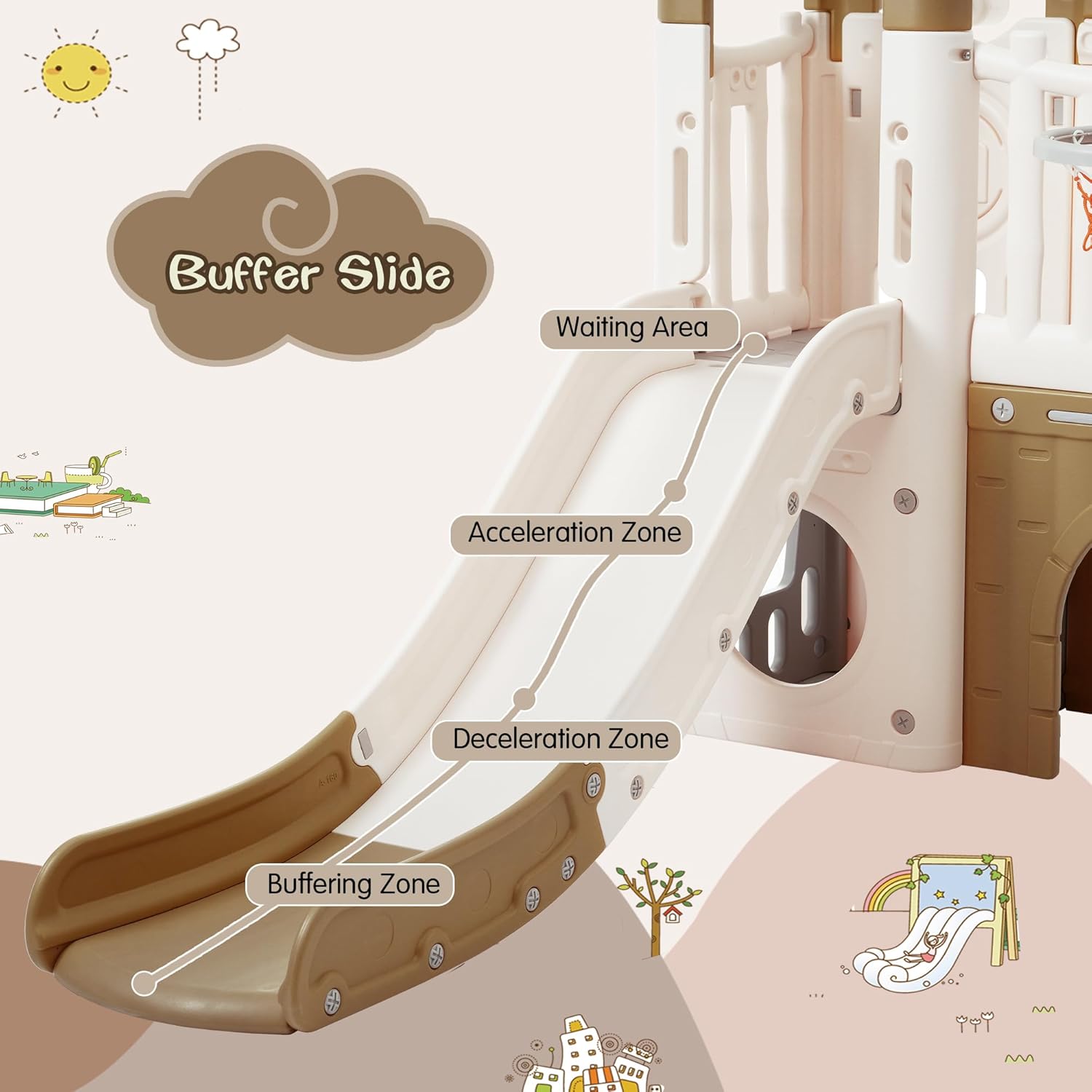 ABH 8-in-1 Toddler Climber Slide Set, Kids Slide for Toddlers Age 1 3, Heavy Duty Indoor Outdoor Playground with Basketball Hoop, Durable Freestanding Playset for Babies, Brown