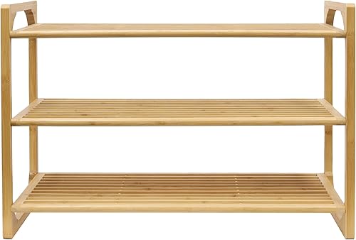 Miniatura 6 de RoyalHouse Zapatero apilable de bambú, organizador de zapatos de 3 niveles, perfecto para sala de estar, armario, entrada, dormitorio