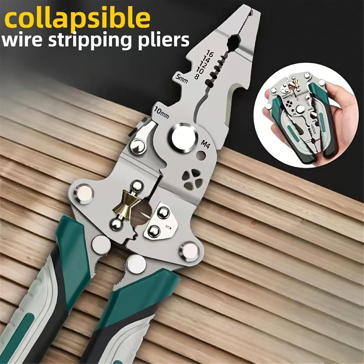 Collapsible Multi-Function Wire Stripping Pliers – Heavy Duty Electrical Cutting Tool,Compact Foldable Design for Easy Storage,Wire Cutting and Crimping