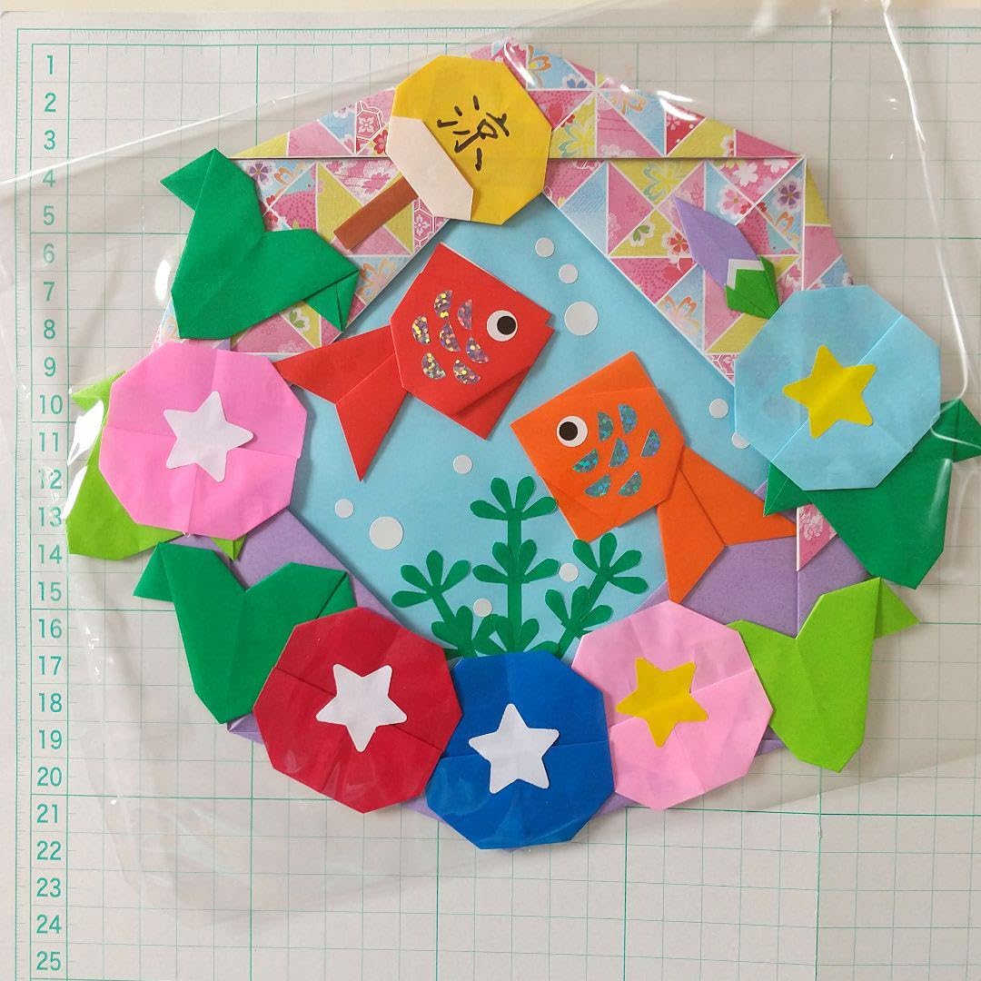Amazon.co.jp: 折り紙リース 夏壁面飾り 金魚と朝顔 (な12) : ホビー