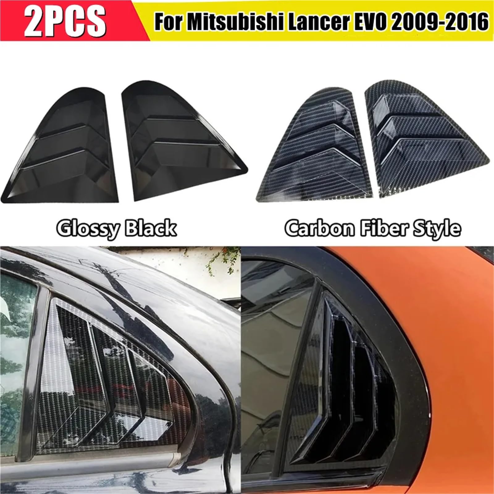 Żaluzje Tylnej Szyby Osłona Pasuje do Mitsubishi, pasuje do Lancer EX X EVO 2008-2018, osłona żaluzji tylnej szyby, osłona ozdobnego otworu wentylacyjnego bocznego(Gloss Black)