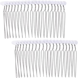 2pcs Metal Hair Comb Clips, Ribbon Wrapped Non-Slip Hair Side Combs, 20 Teeth Vintage Twist Wire Veil Clips for Wedding Parties DIY Hairstyles- White